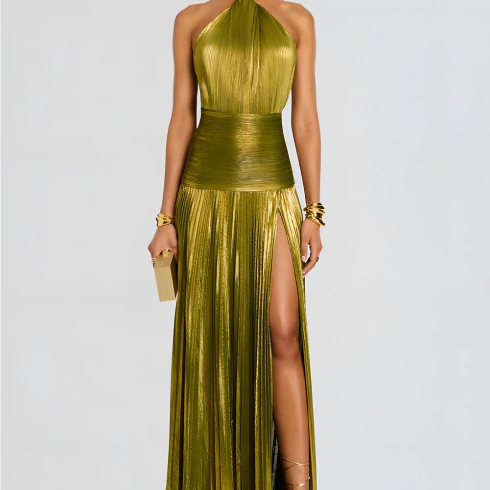 Elegant Green/Gold Maxi Dress